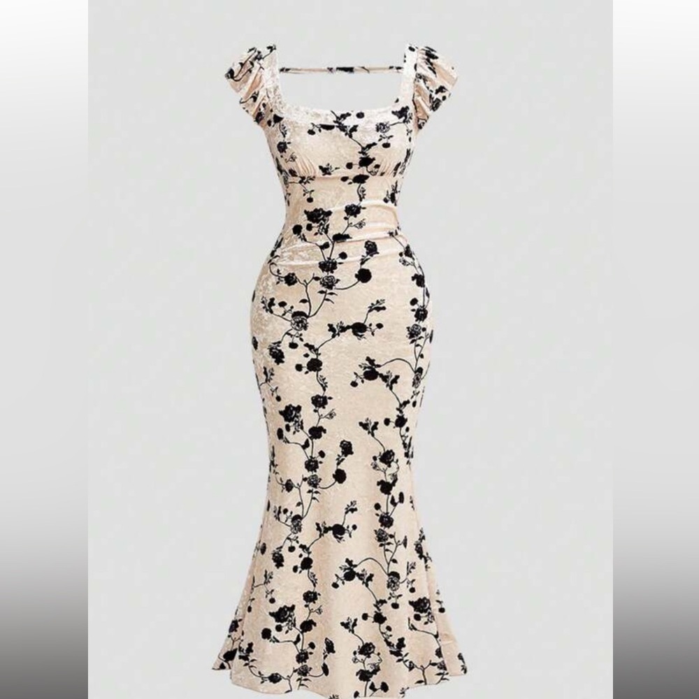 NWOT Floral Black and Cream Women's Dress
